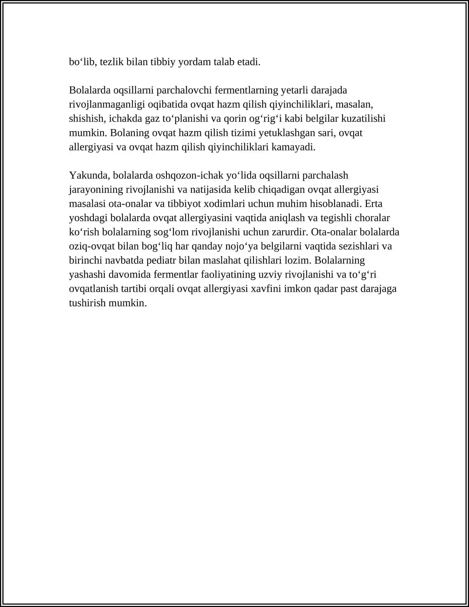 BOLALARDA OQSILLAR PARCHALANISHINING OZIGA XOSLIGI. BOLALARDA KUZATILADIGAN OVQAT ALLERGIYASI 4