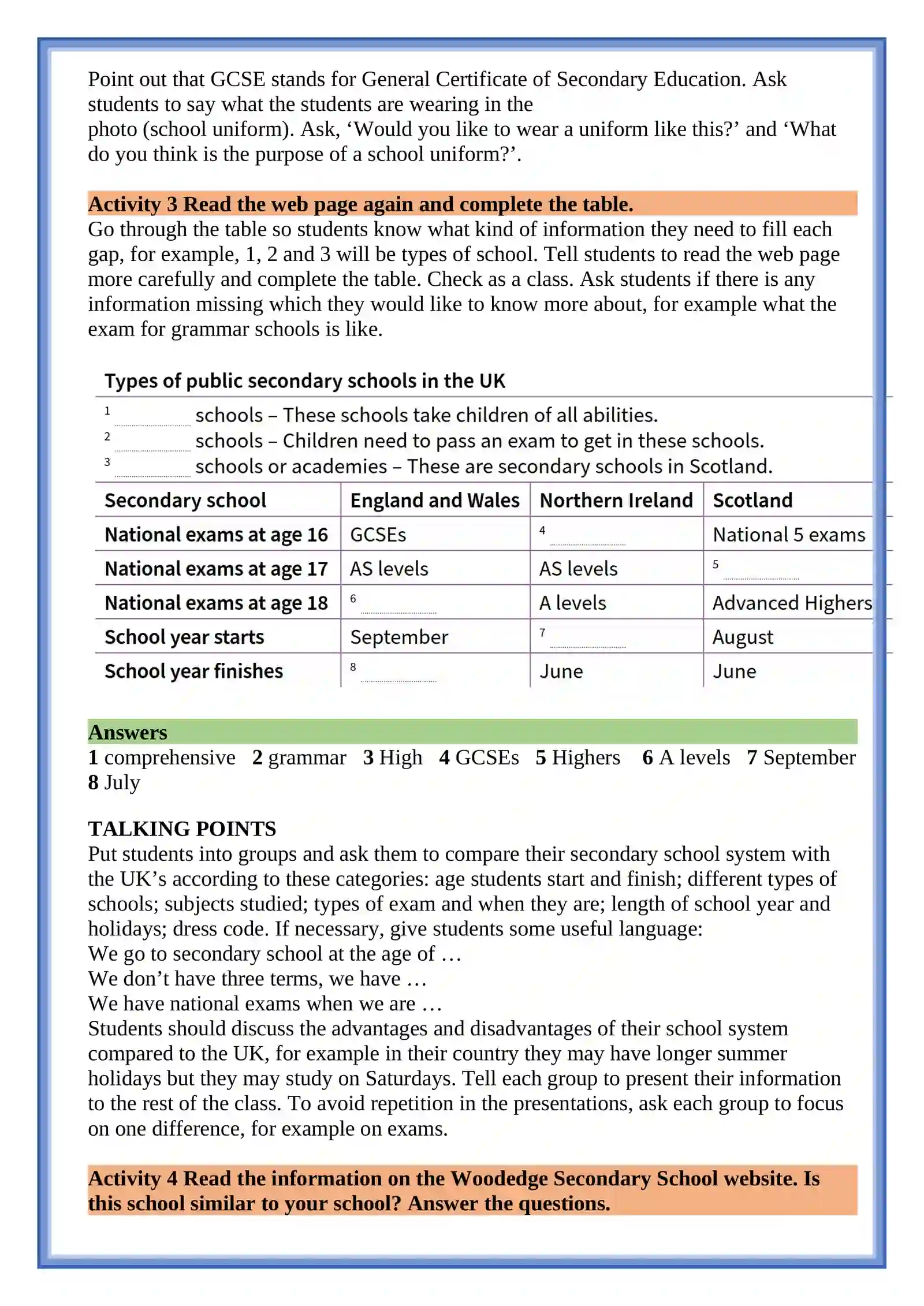 Secondary school in the UK 4