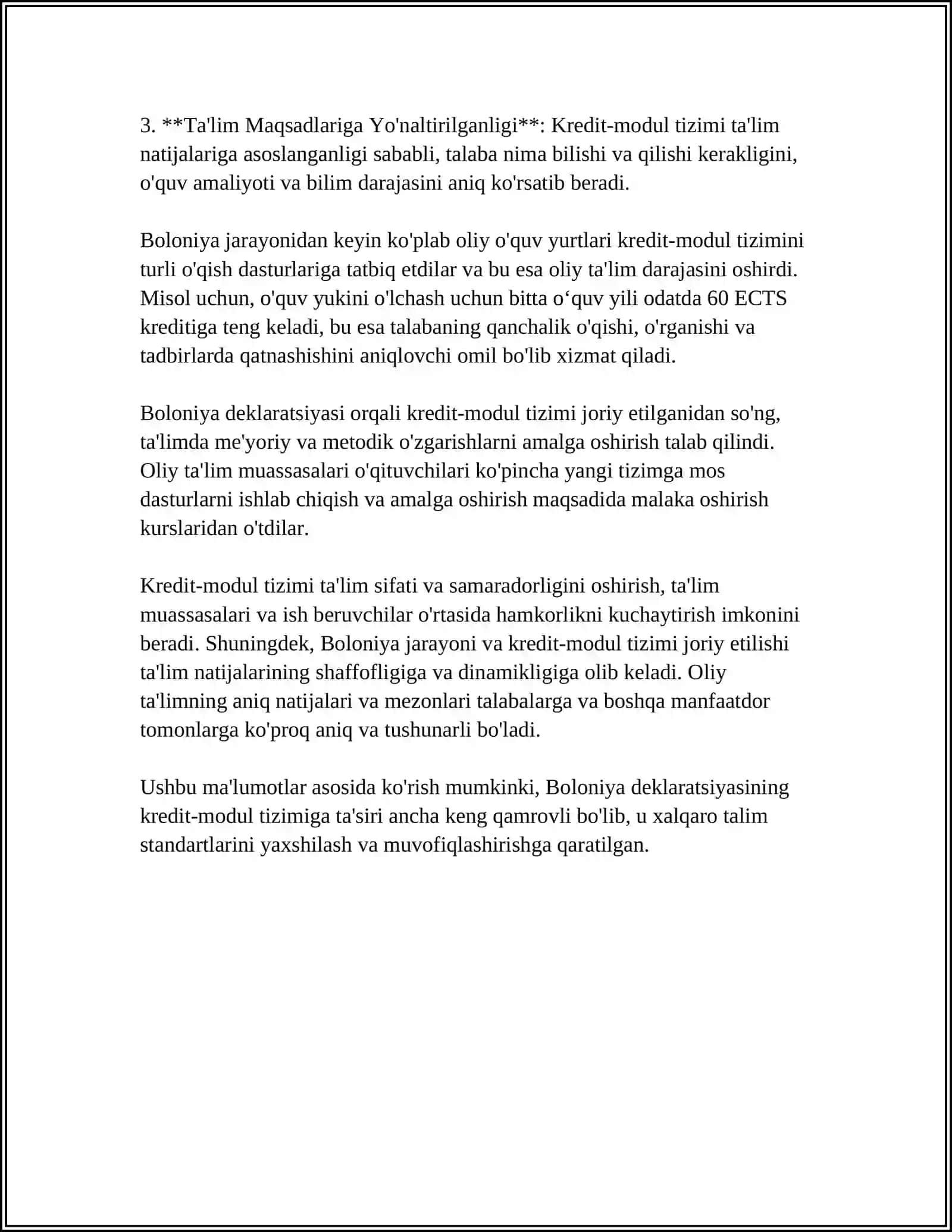 BALONIYA DEKLARATSIYASI KOREYA TALIM TIZIMI OZBEKISTON OLIY TALIMIDA KREDIT MODUL 4