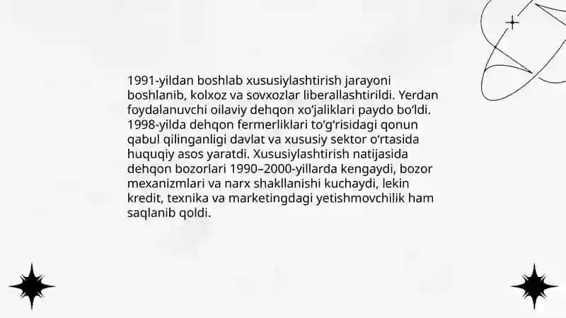 Mustaqil yillarda qishloq xoʻjaligi va sanoat sohasidagi oʻzgarishlar 4