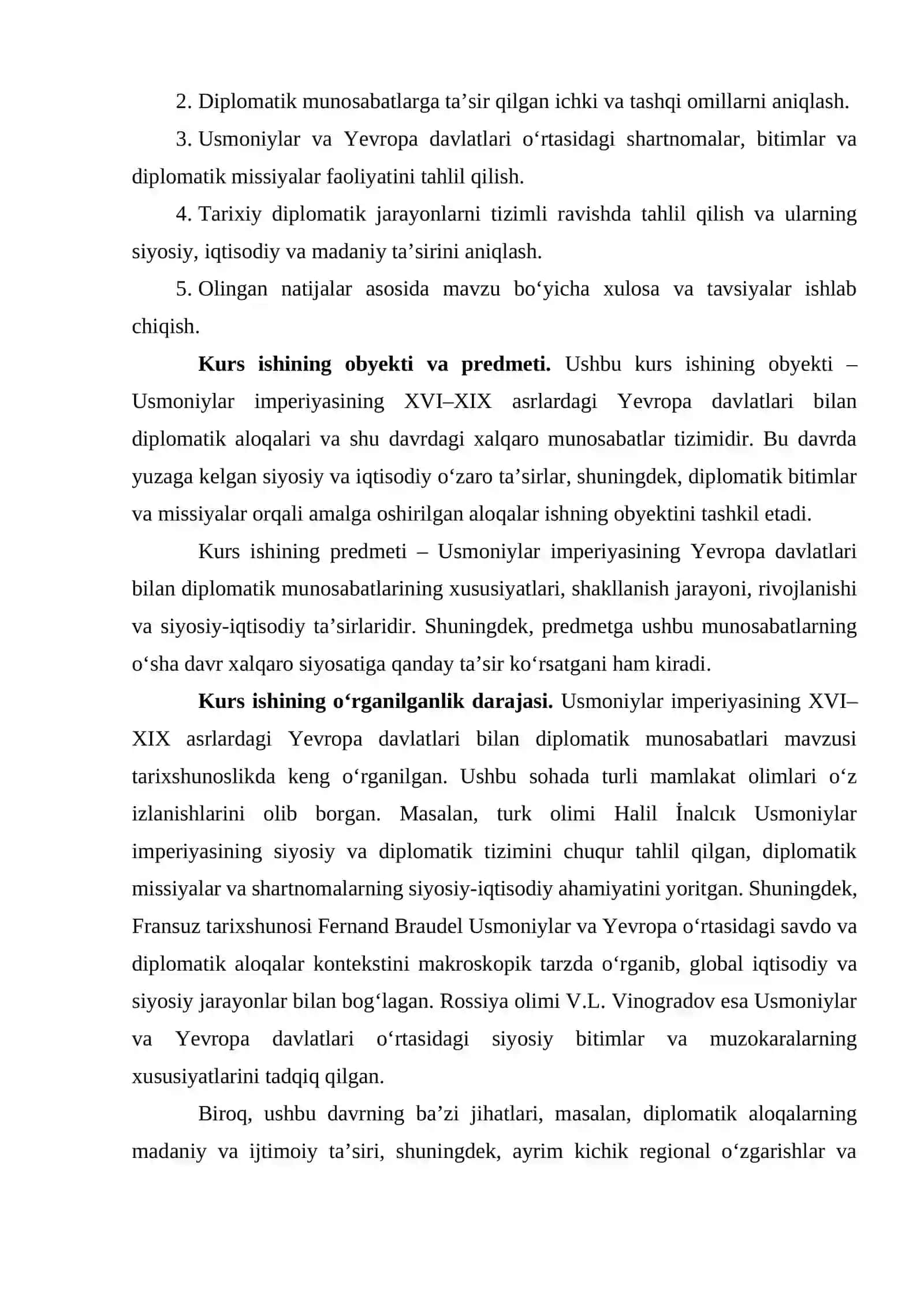 Usmoniylar imperiyasining Yevropa davlatlari bilan diplomatik munosabatlari (XVI-XIX asrlar)” 2026 YIL 4