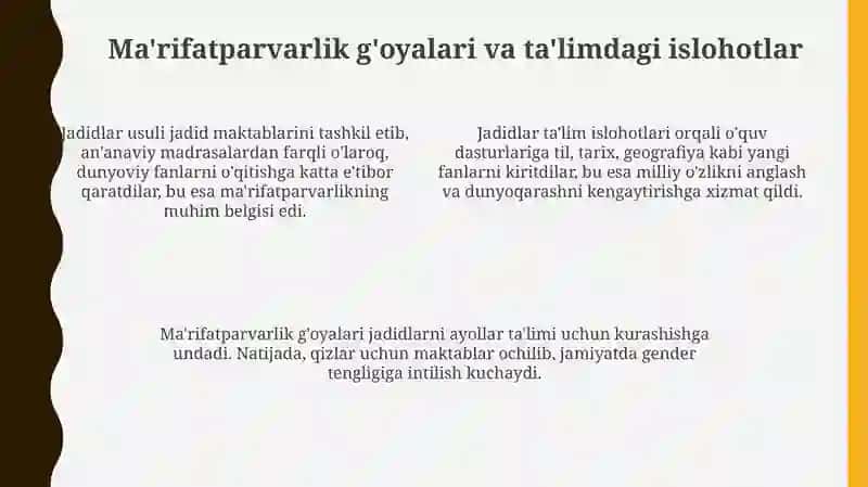 Jadid ma’rifatparvarlarining o‘lka ijtimoiy-ma’naviy hayotida tutgan o‘rni 4