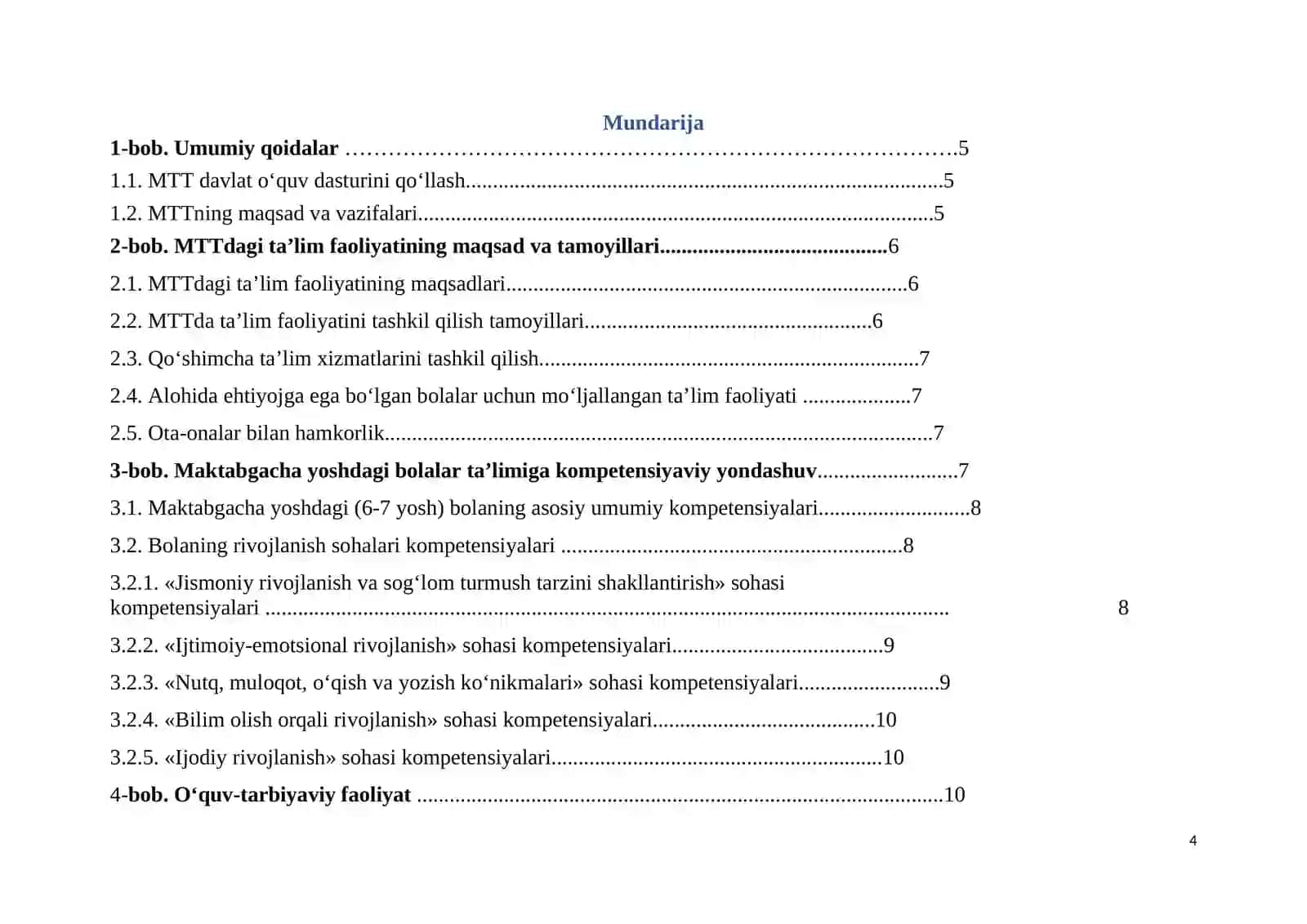 MAKTABGACHA TA’LIM MUASSASASINING DAVLAT O‘QUV DASTURI 4