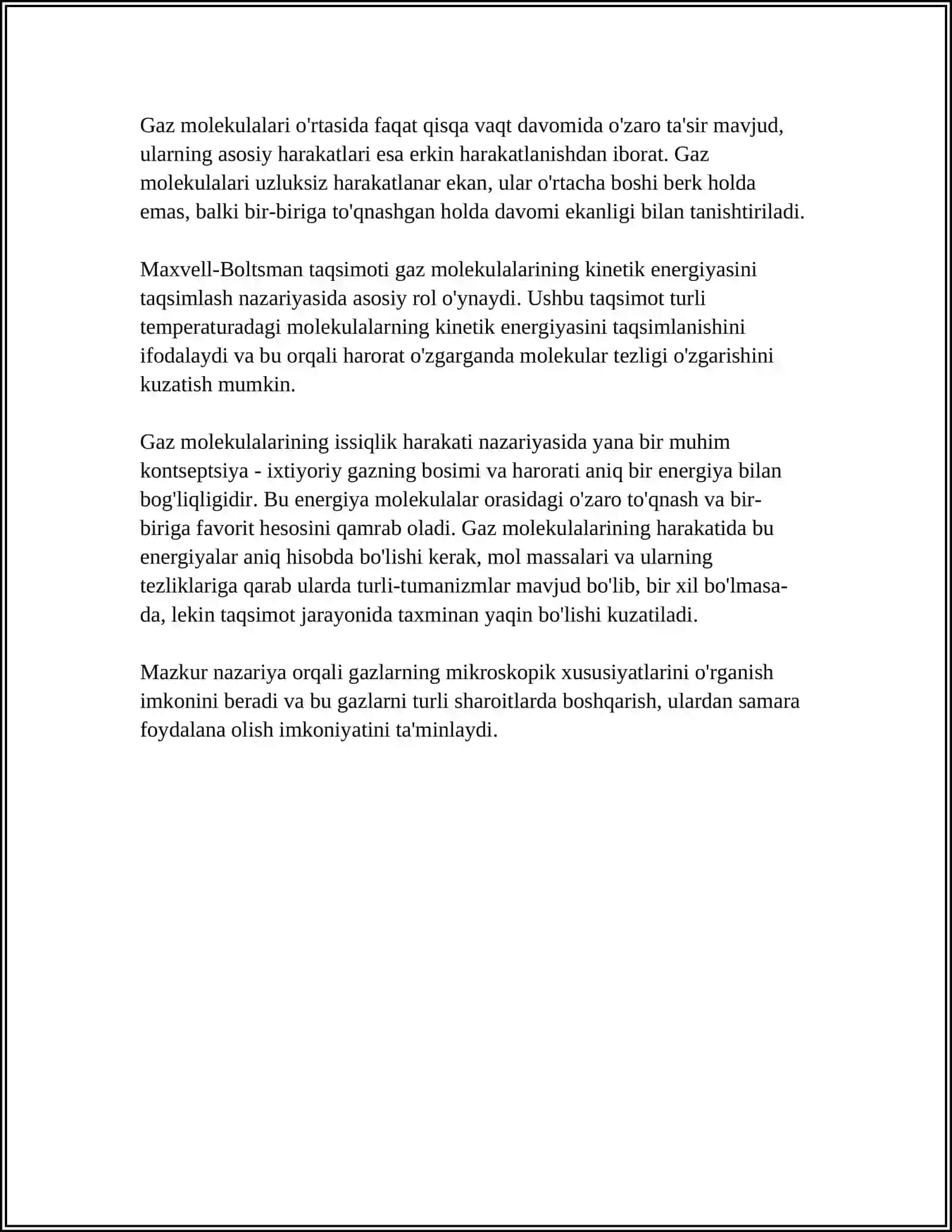 GAZ MOLEKULALARINING ISSIQLIK HARAKATI TEZLIGI VA ENERGIYASI BO'YICHA 4