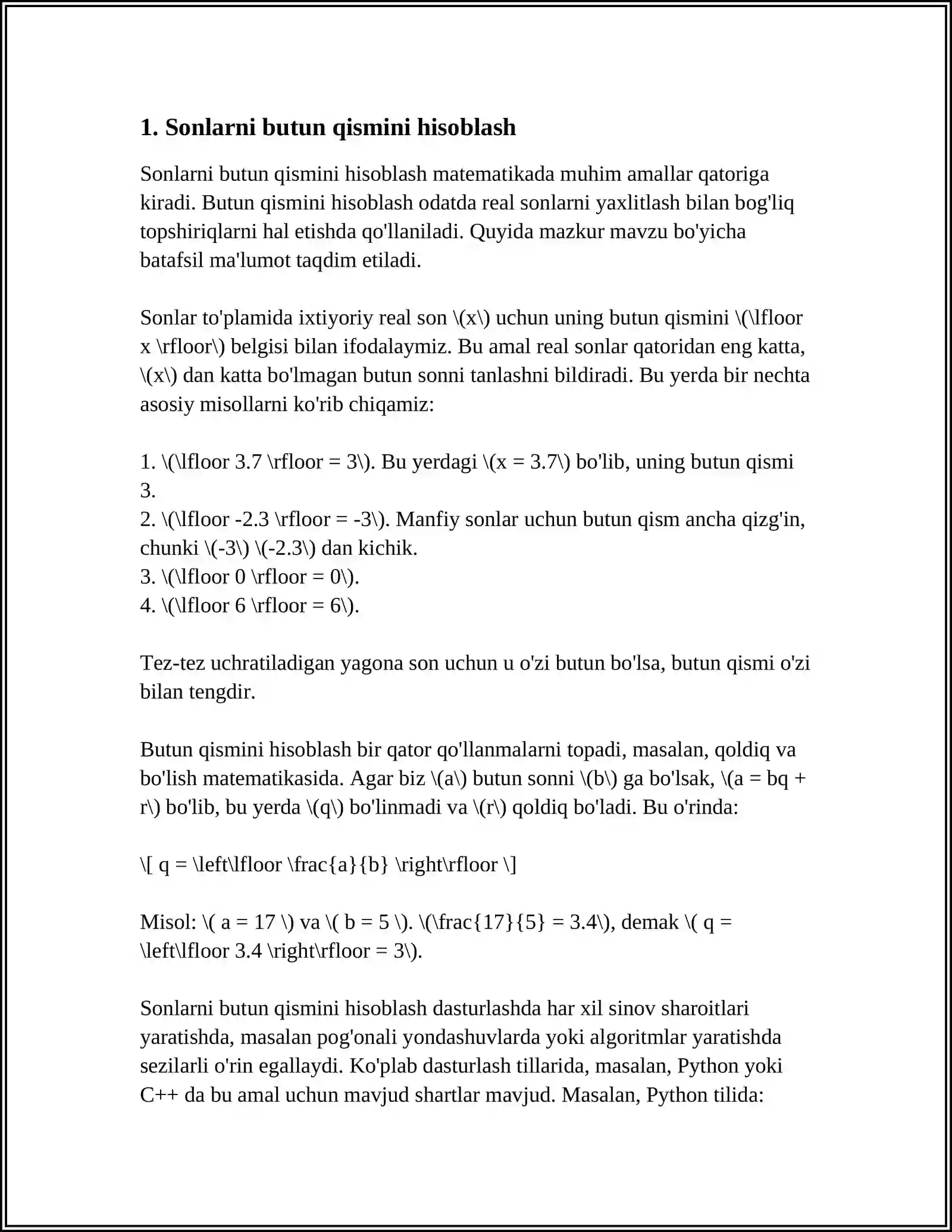 PYTHON DASTURLASH TILIDA FUNKSIYALAR. MATEMATIK FUNKSIYALAR 4