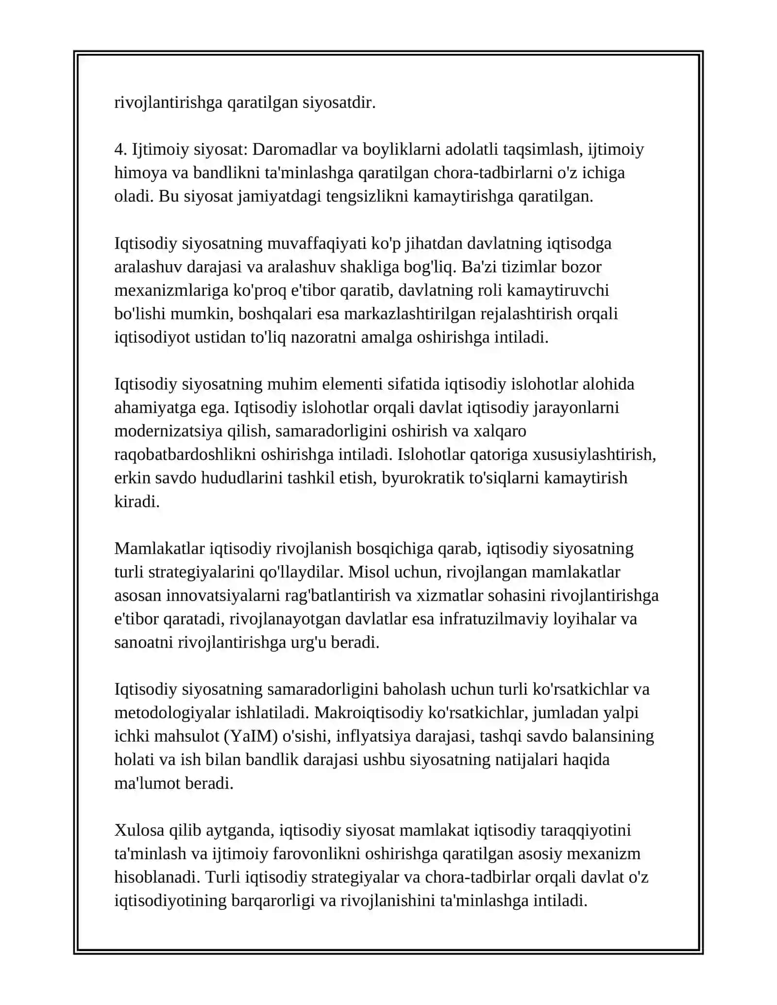 IQDISODIY SIYISAT TUSHUNCHASI, VAZIFALARI VA ELEMENTLARINI URGANISH 4