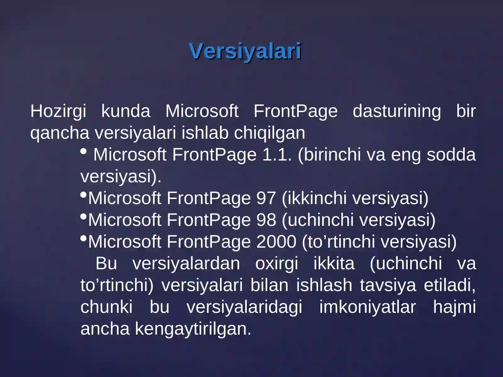 Web sahifalar yaratish Microsoft FrontPage Express 4