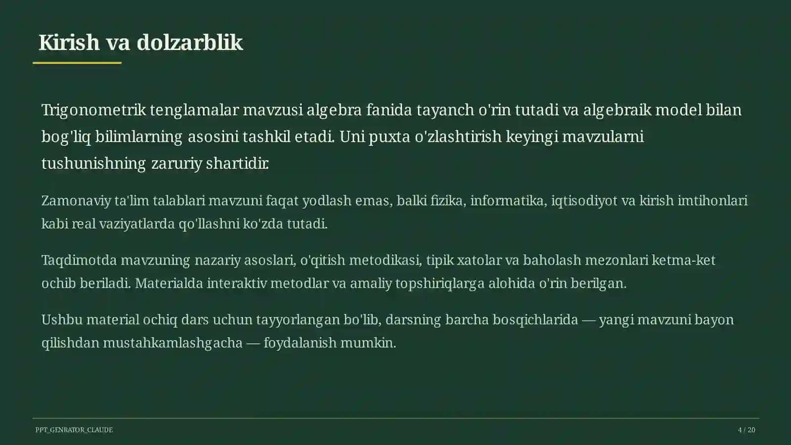 Trigonometrik tenglamalar (10-sinf) 4