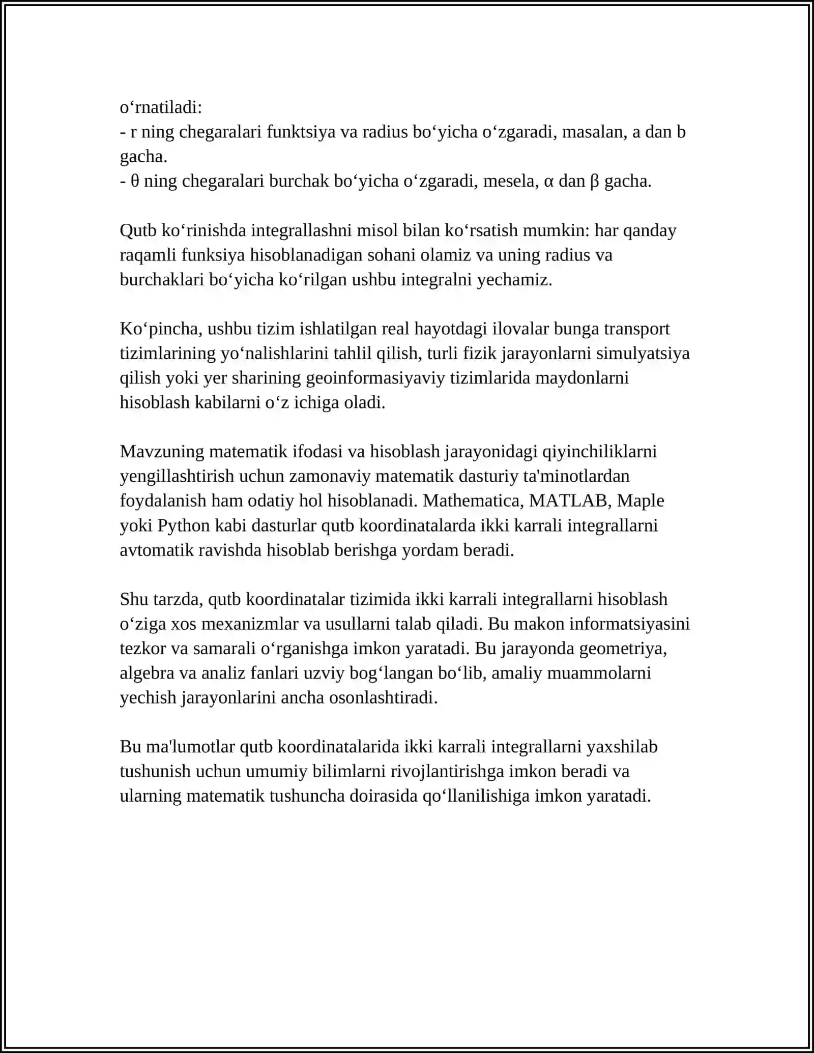 Qutb koordinatalardagi ikki karrali integrallar 4