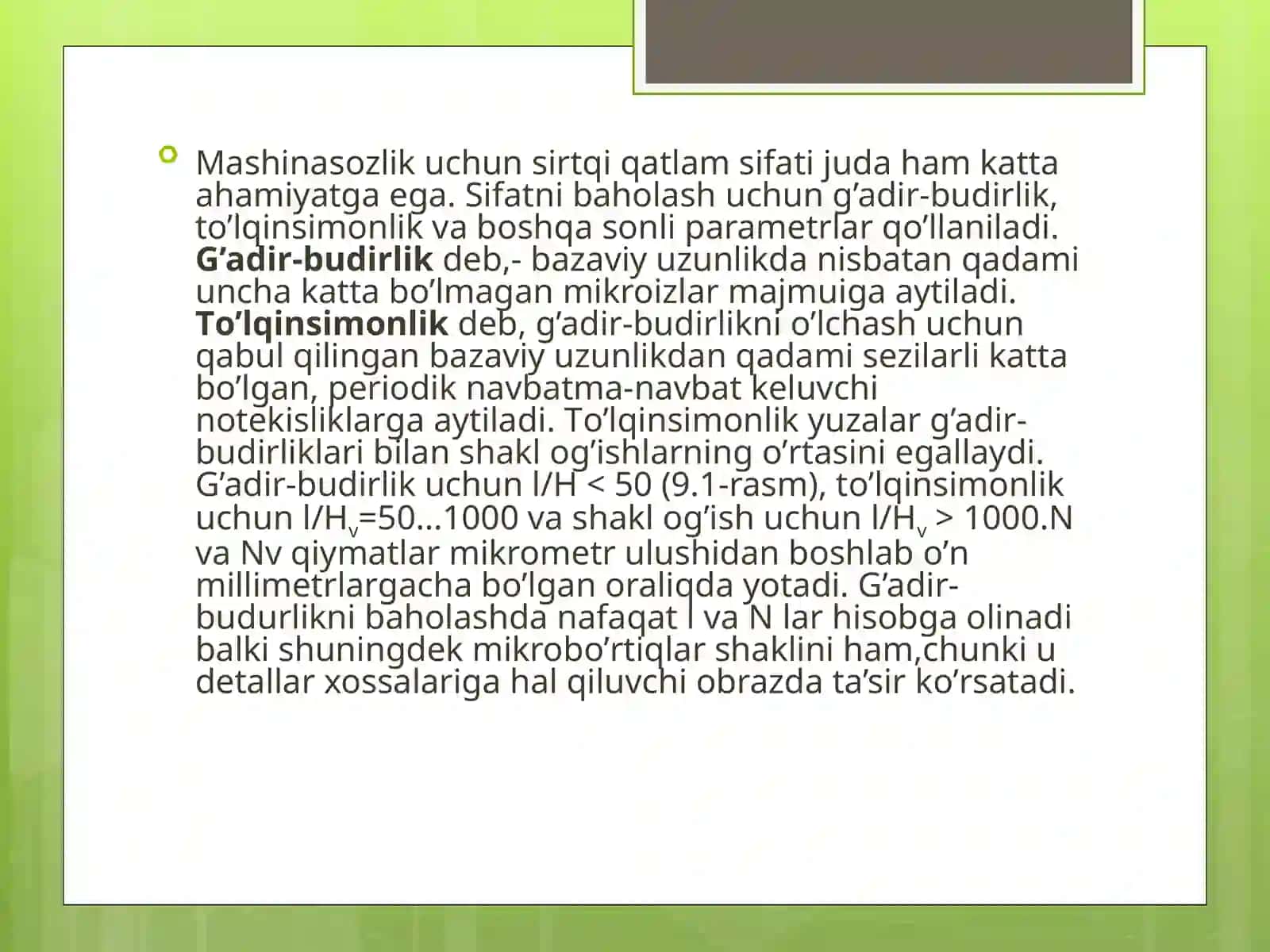 Zagatovkalarga va mashina detallari sirtqi qatlamlarining sifati 4