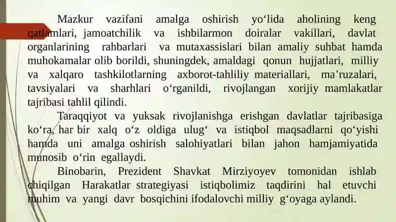 YANGI O‘ZBEKISTONDA AMALGA OSHIRILAYOTGAN ISLOHOTLAR TAYANCH SO‘ZLAR 4