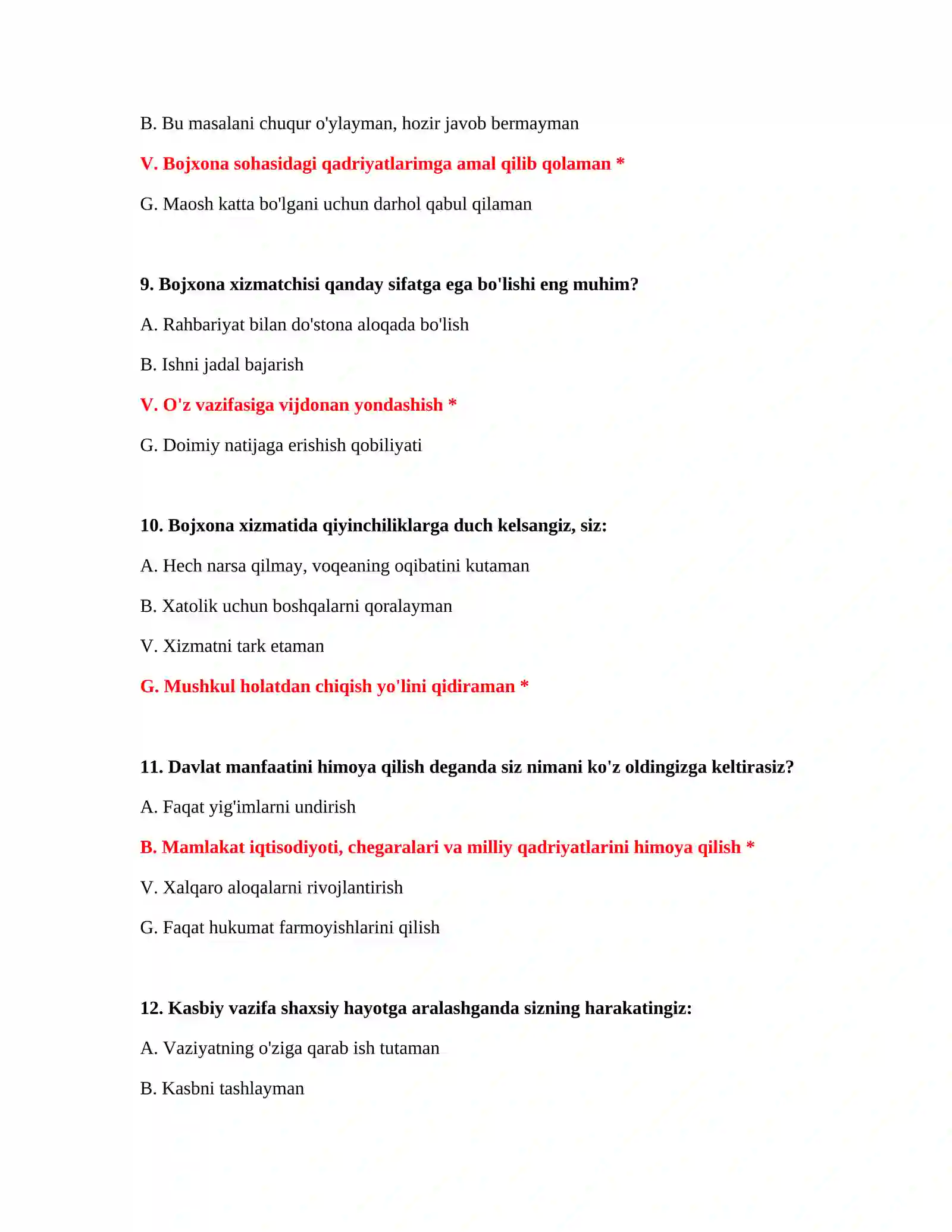 Bojxona IQ test savol javoblari 4