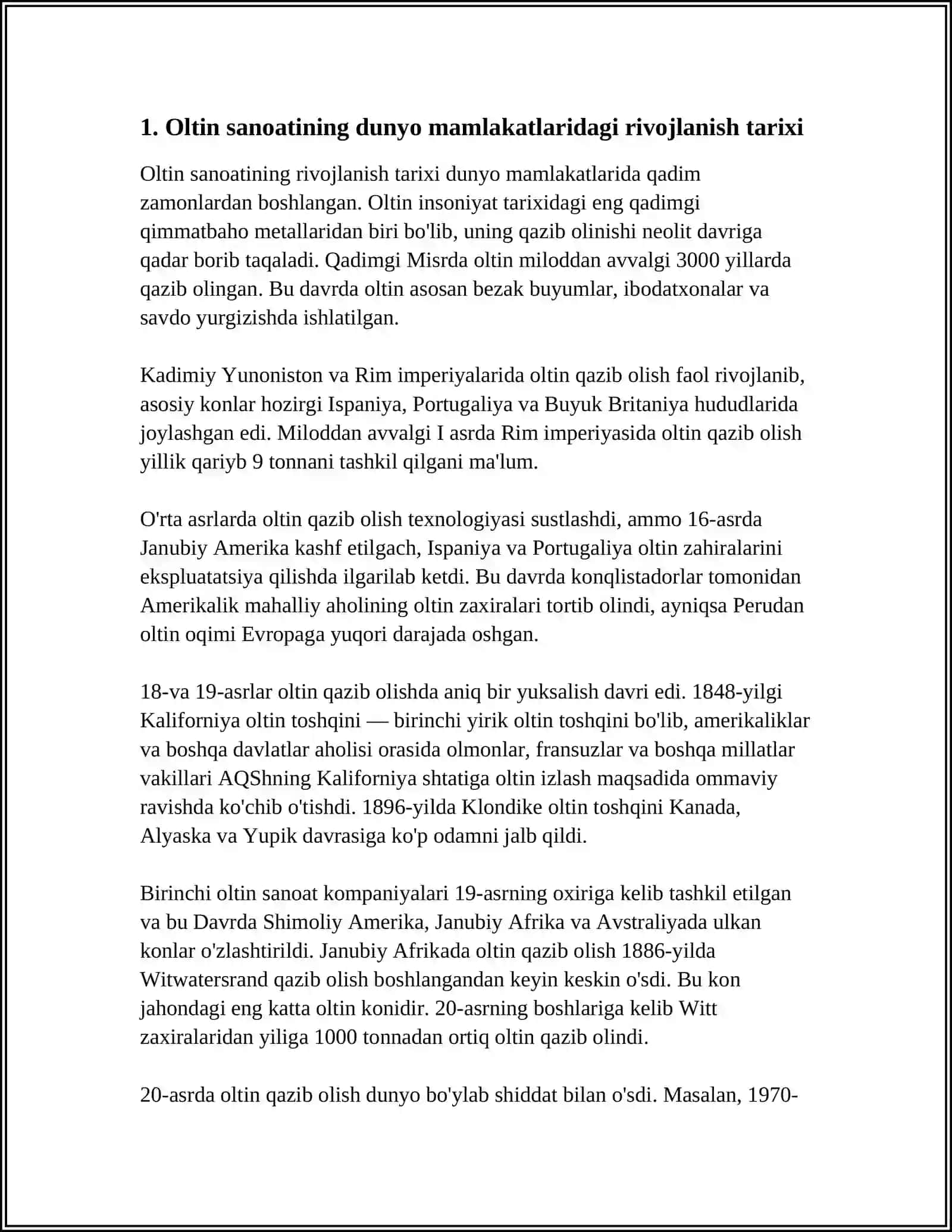 DUNYO MAMLAKATLARIDA OLTIN SANOATI VA ÒZBEKISTONGA TASIR DOIRASI 4