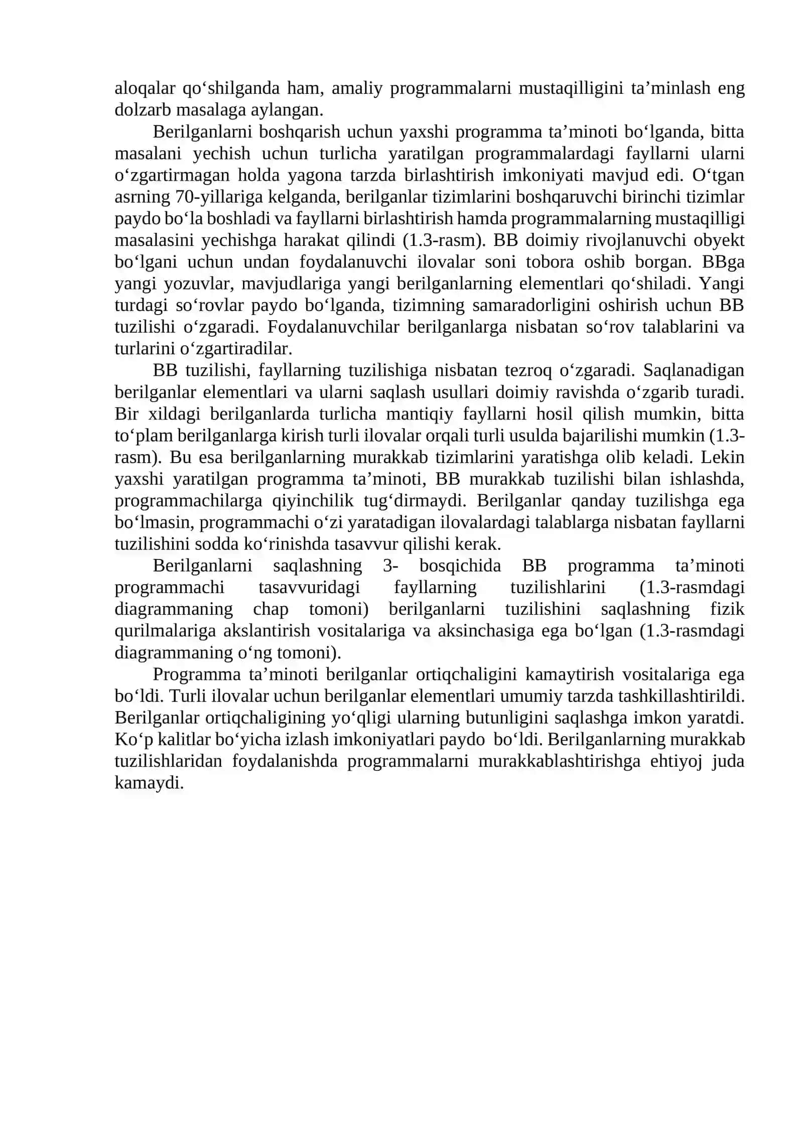 BERILGANLAR BAZASI KONSEPSIYALARINING EVOLYUTSIYASI. BERILGANLAR TUZILISHINING UCH TURI 4