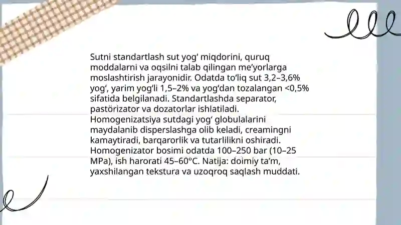 Sut mahsulotlari ishlab chiqarish texnologiyasi 4