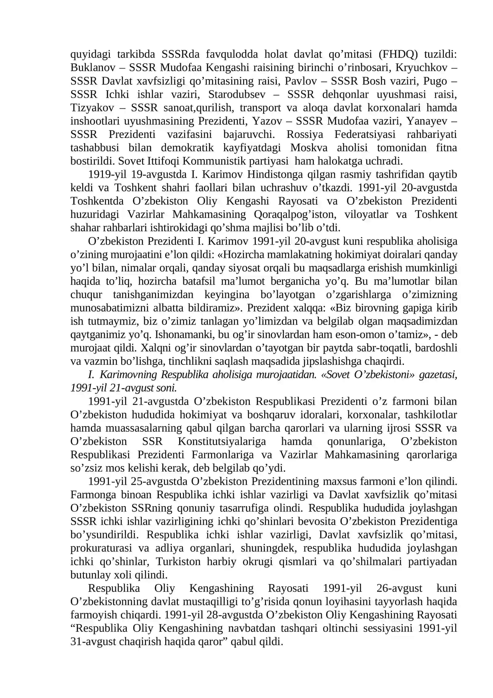 O’zbekiston Respublikasi mustaqilligining e’lon qilinishi 4