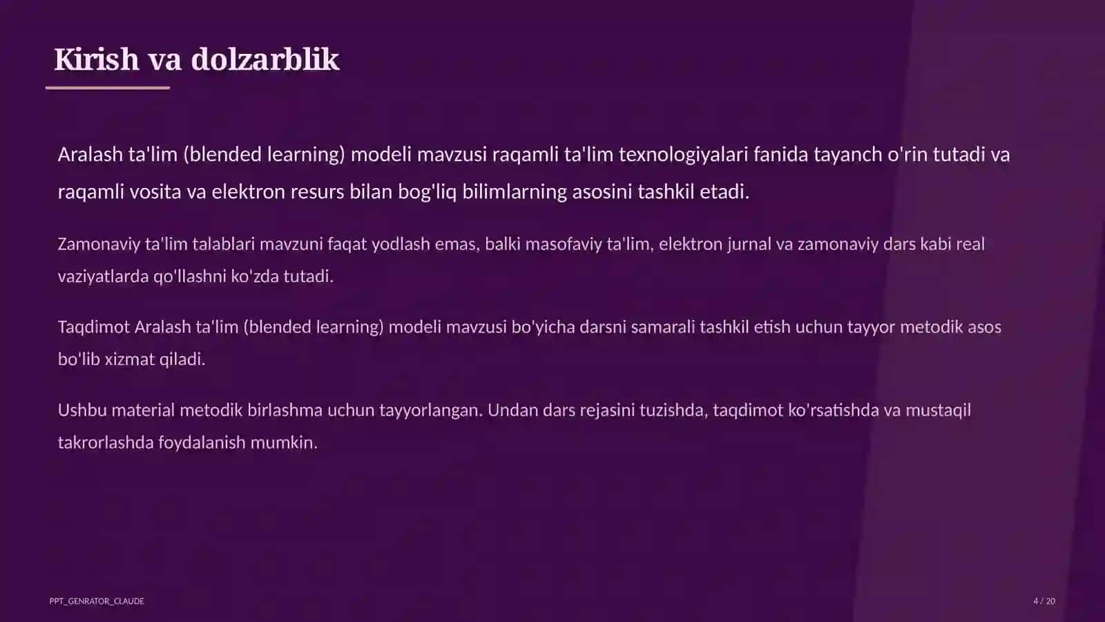Aralash ta'lim (blended learning) modeli 4