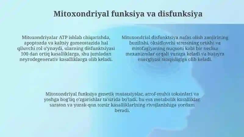 Energiya almashinuvining boshqarilishi.Mitoxondrial kasalliklar. Gipoenergetik holatlar 4