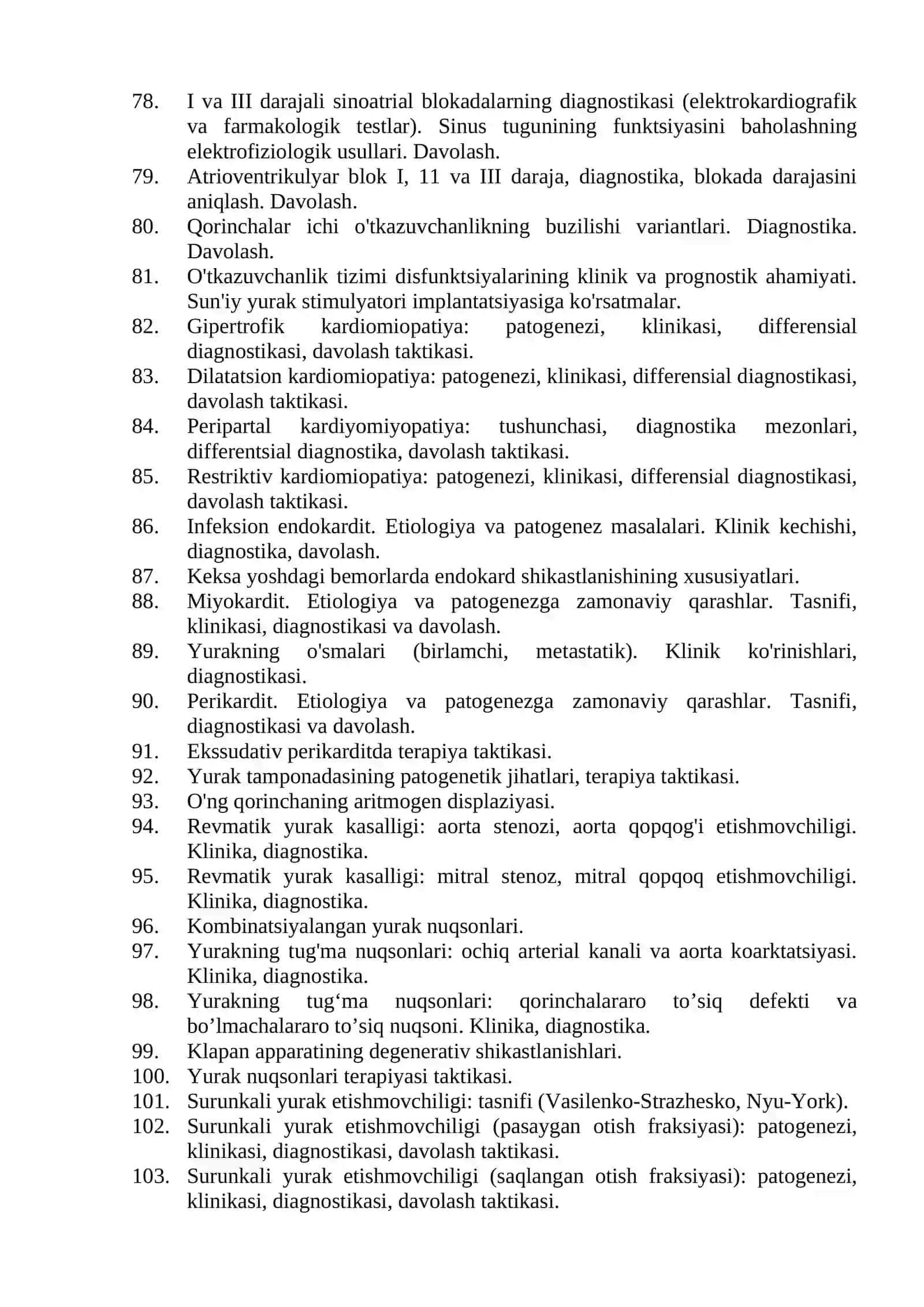 Kardiologiya mutaxassisligi bo'yicha shakllantirilgan og'zaki savollar ro'yxati 4