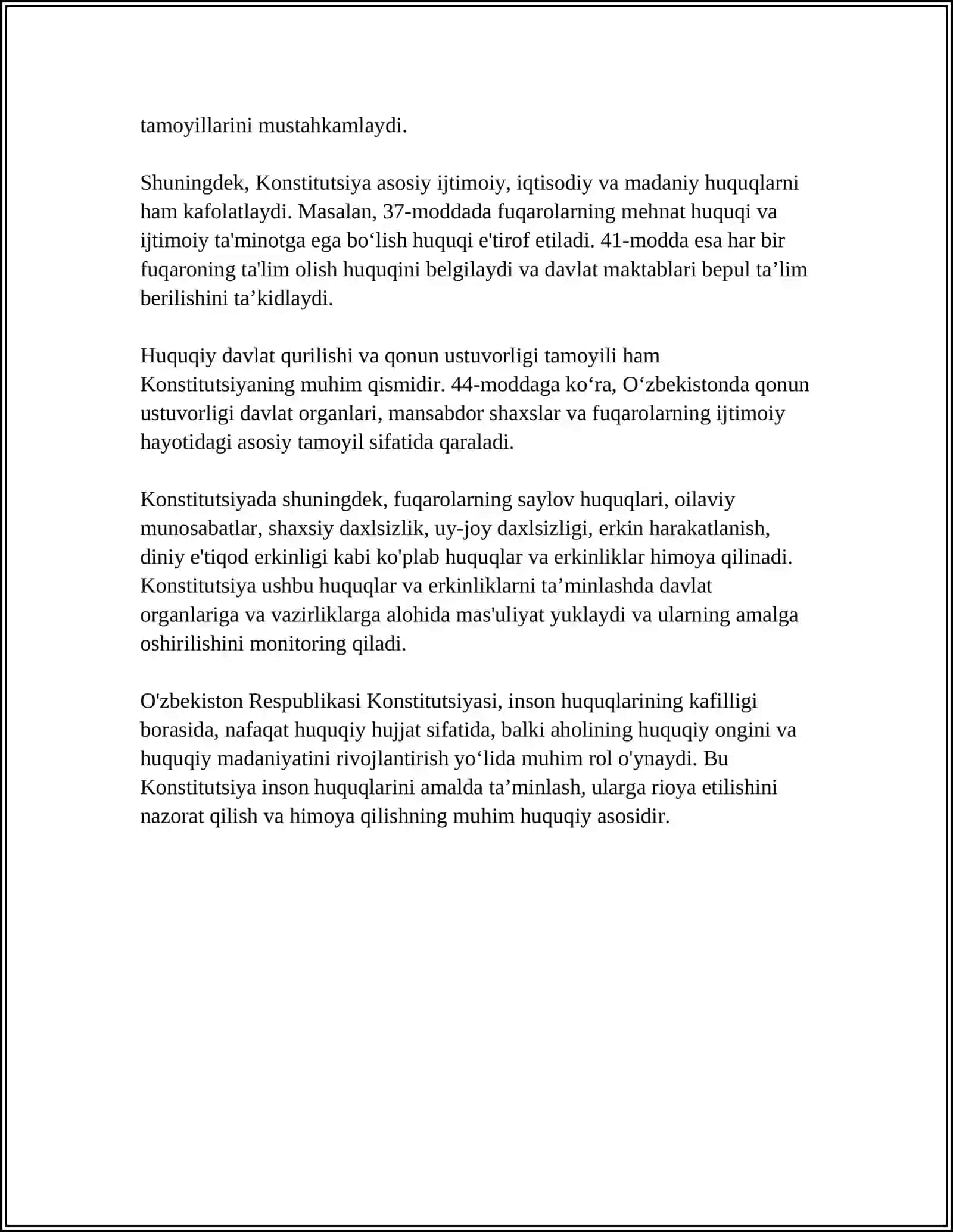 YANGI OʻZBEKISTONDA INSON HAQ- HUQUQLARI VA ERKINLIKLARI KAFOLATINING YARATILISHI 4