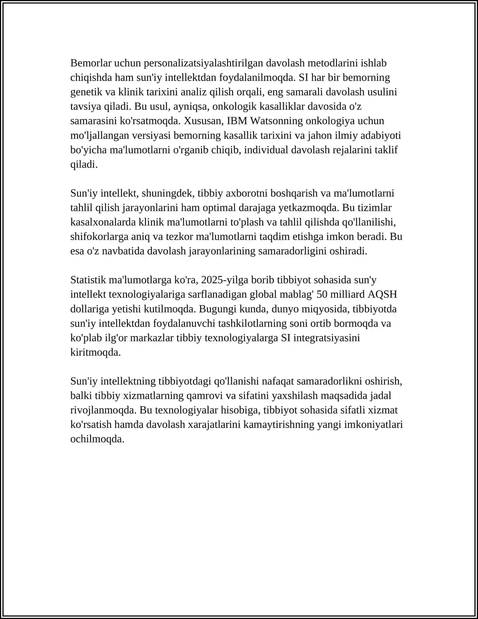 ZAMONAVIY AXBOROT TEXNOLOGIYALARIDAN BUGUNGI KUNDA FOYDALANISH DARAJASI ULARNI TIBBIYOTNING TURLI SOXALARIDA MAʼLUMOTLAR TOʻPLASHDA DIAGNOSTIKA VA DAVOLASHDA TUTGAN OʻRNI 4