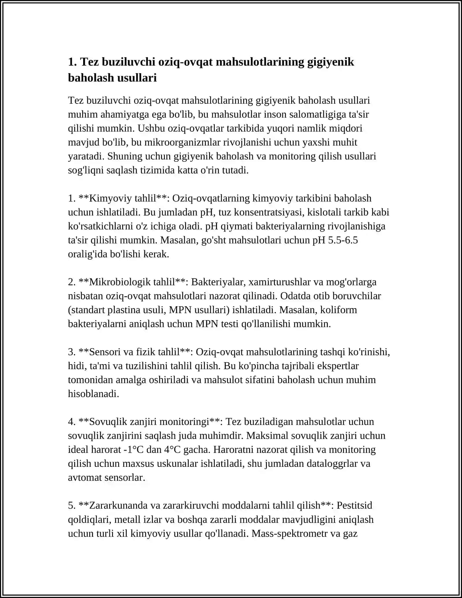 TEZ BUZILUVCHI OVGAT MAHSULOTLARINING SIFATLILIGINI GIGIYENIK BAHOLASH 4