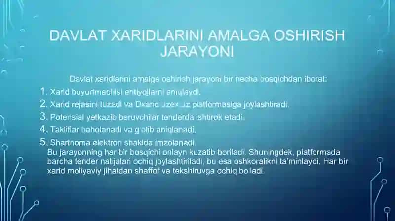 Korxona va tashkilotlarning Dxarid.uzex.uz davlat xaridlari tizimida moliyaviy hisob-kitoblari – 10 slaydli taqdimot 4