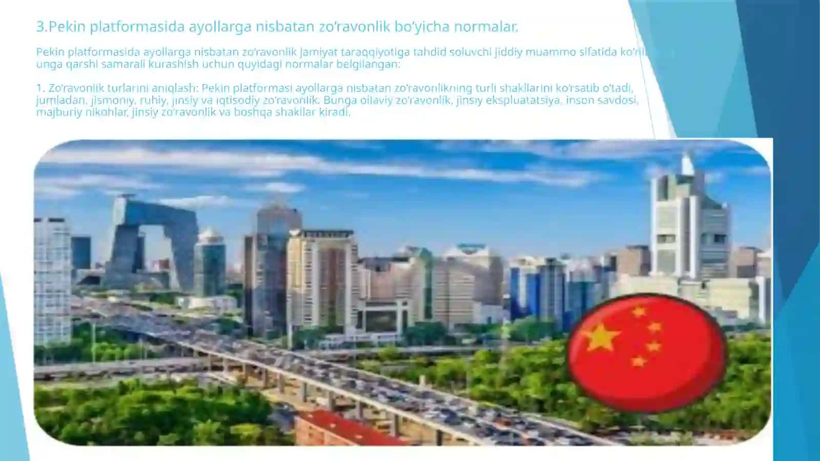 Pekin platformasida ayollarga nisbatan zo’ravonlikka qarshi kurash borasida qanday normalar bor 4