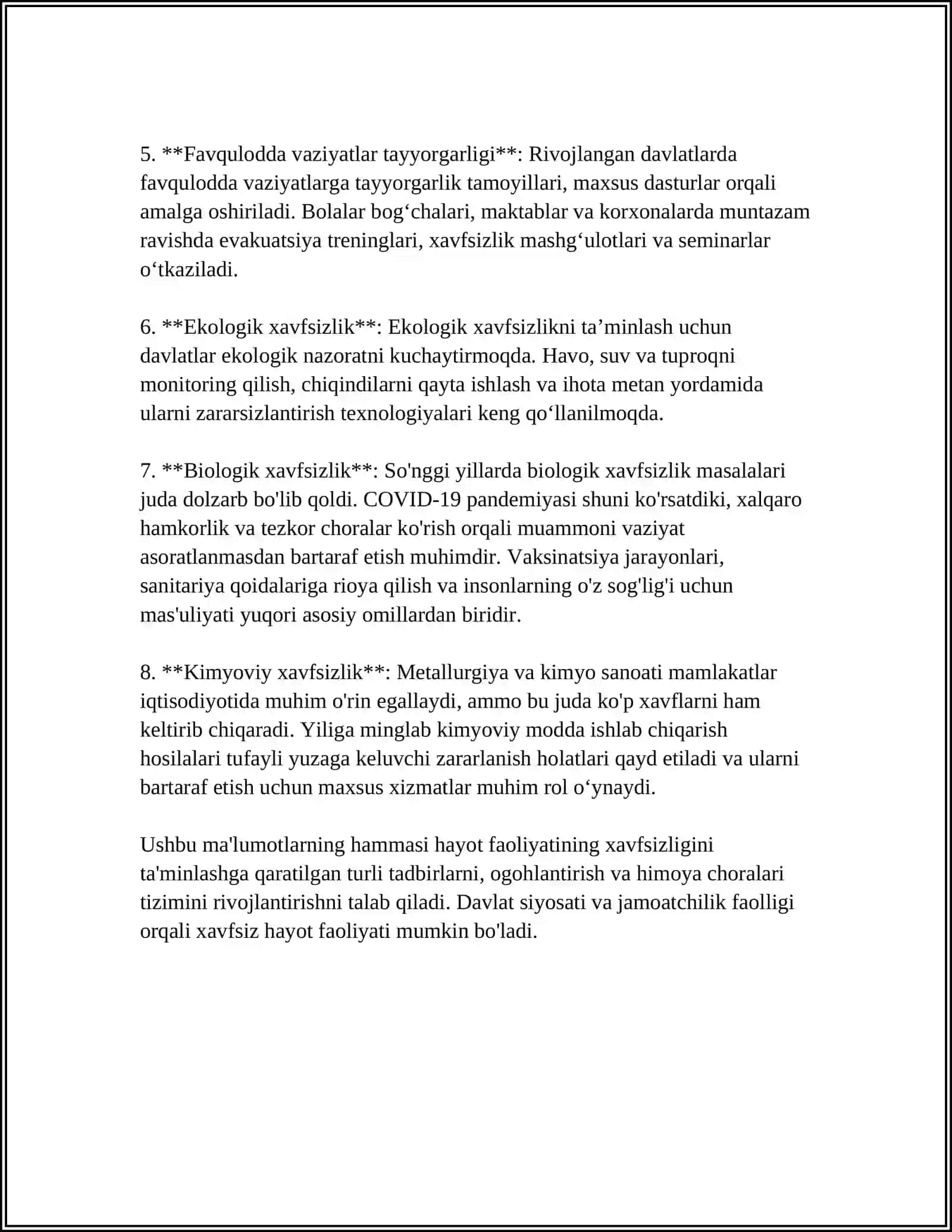 HAYOT FAOLIYATI XAVFSIZLIGI FANI BO'YICHA GLOSSARIY TUZISH 4