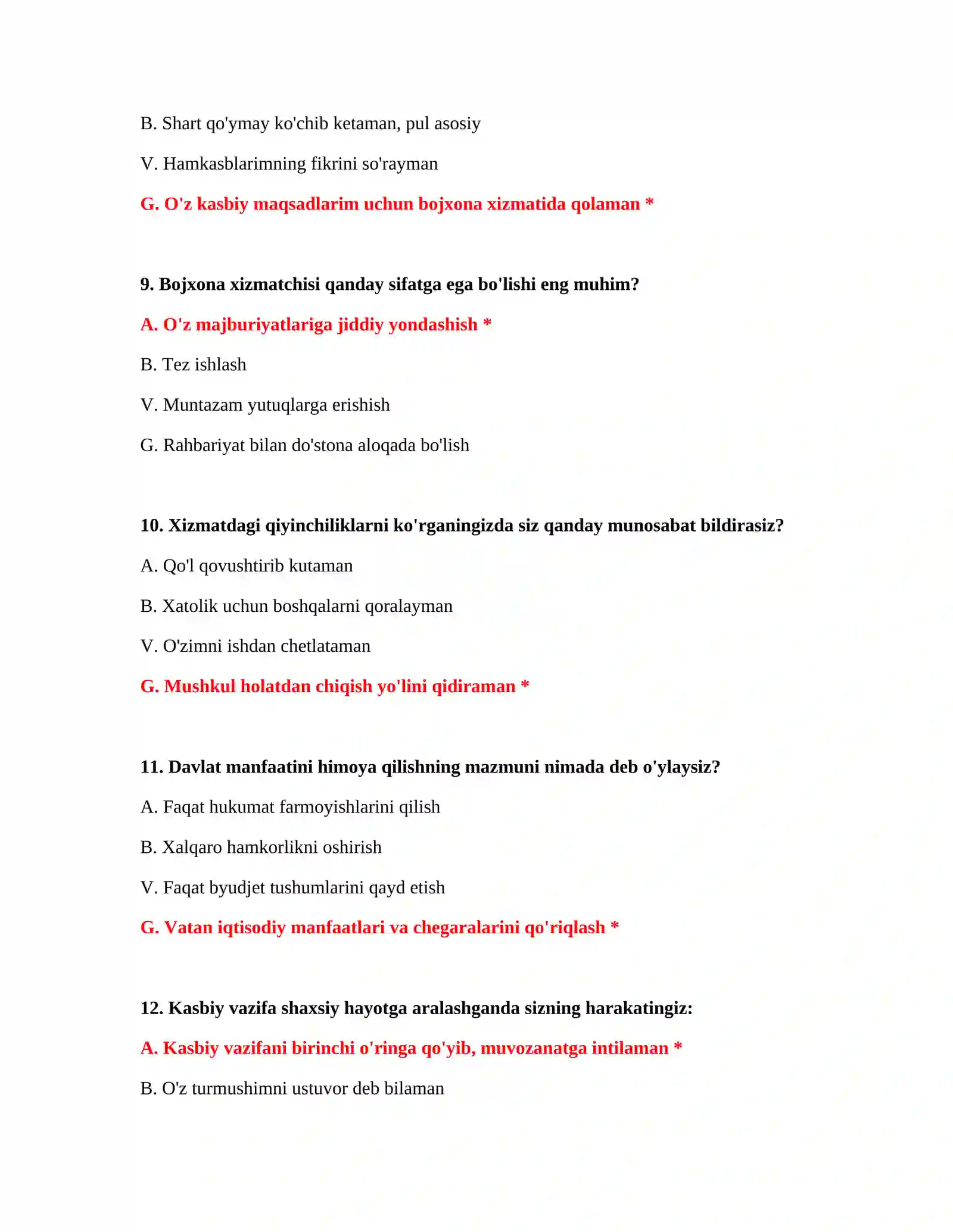 Bojxona qonunchiligi testlari 4
