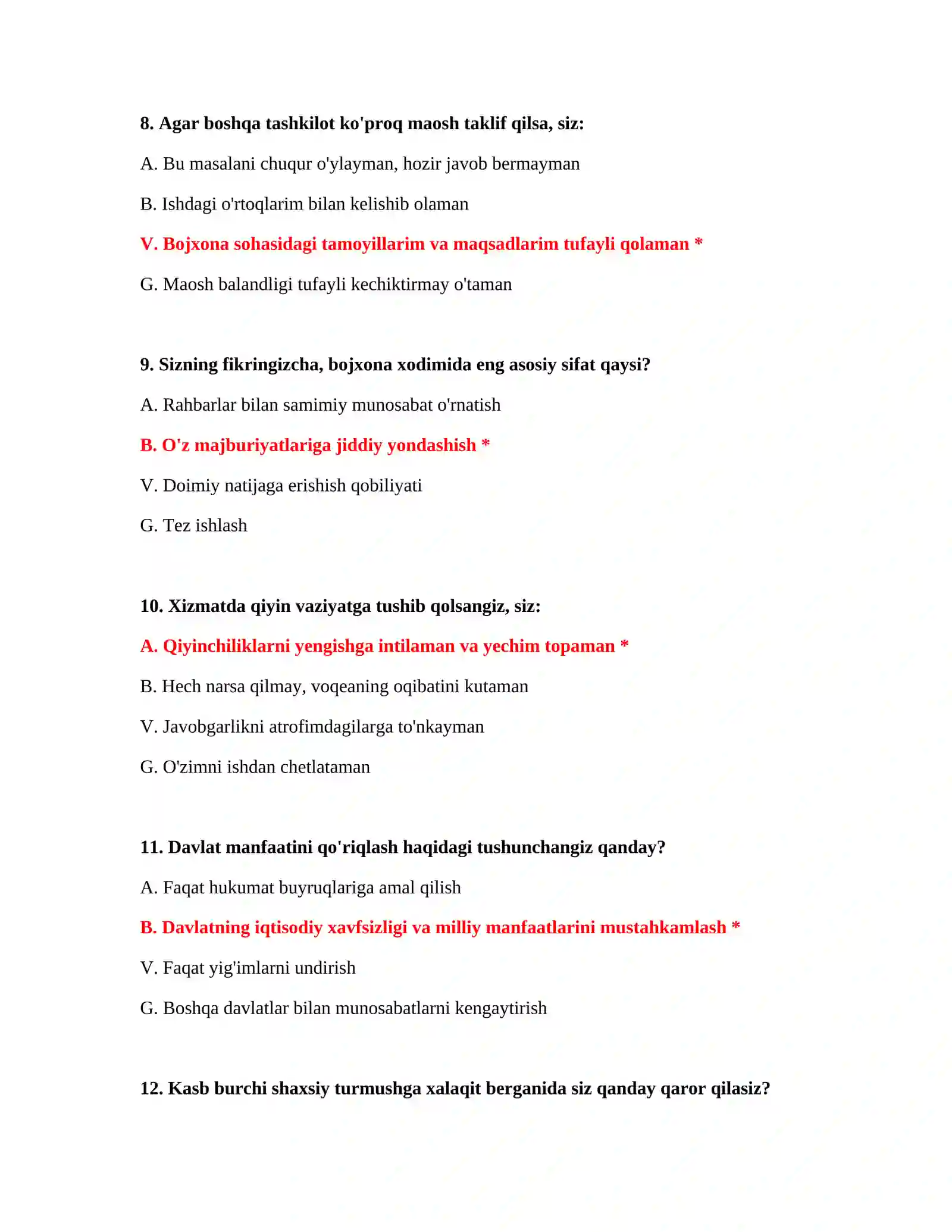 Bojxona testlari javoblari 1000 ta 4