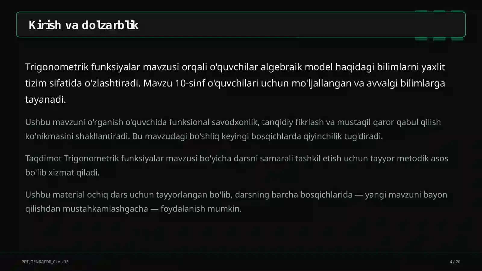 Trigonometrik funksiyalar (10-sinf) 2