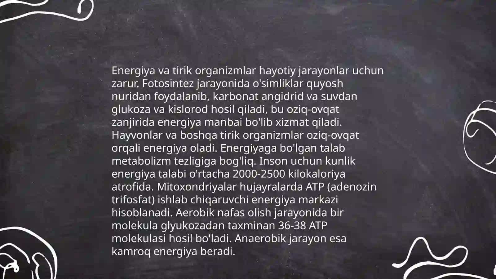 Termodinamika qonunlarini tirik organizmga tatbiqini o'rganish 4