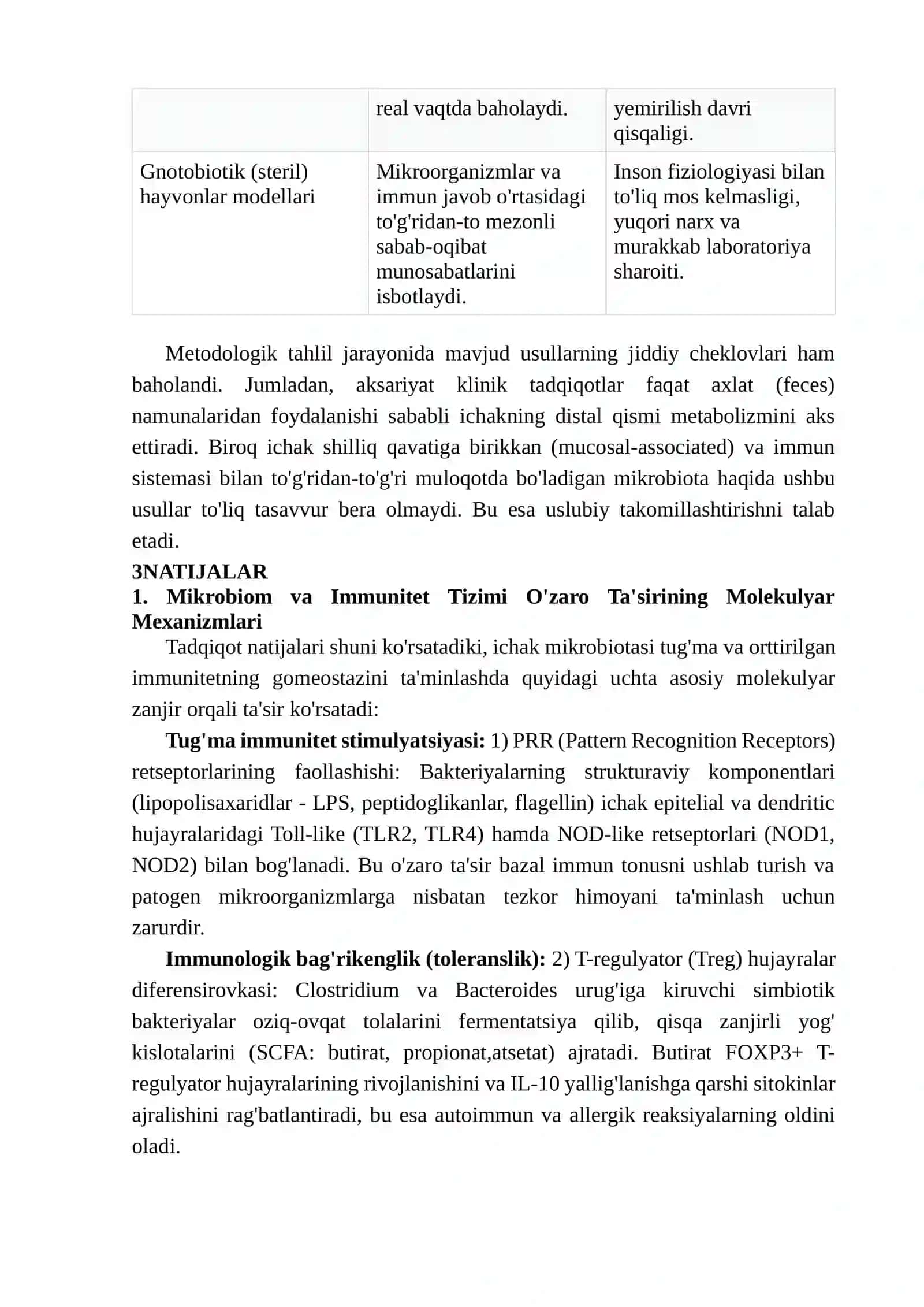 INSON MIKROBIOMINING IMMUNITET VA KASALLIKLAR RIVOJLANISHIDAGI ROLI: HALI YECHILMAGAN ILMIY MUAMMOLAR 4