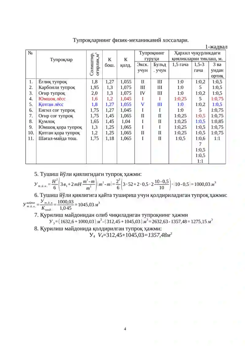 БИР ЧЎМИЧЛИ ЭКСКВАТОРЛАР БИЛАН ҲАНДАҚЛАРНИ ҚАЗИШ ТЕХНОЛОГИЯСИ 4