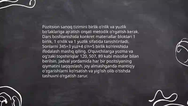 1000 ichida va ko'p xonali nomanfiy butun sonlarni nomerlashga o'rgatish metodikasi 4