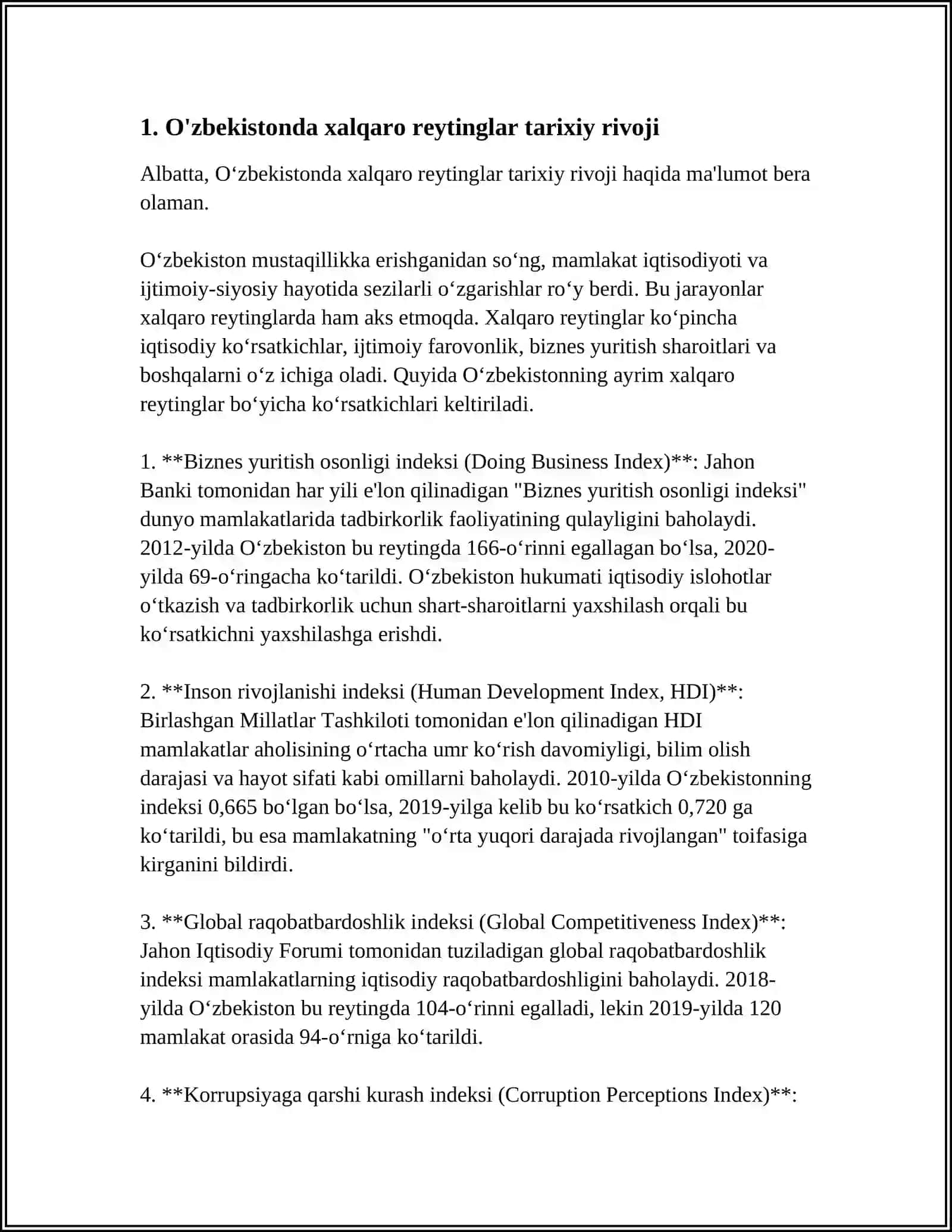 O‘ZBEKISTONNI XALQARO REYTINGLARDAGI KO‘RSATGICHLARINI KO‘TARISHNING TARIXIY VA SIYOSIY AHAMIYATI 4