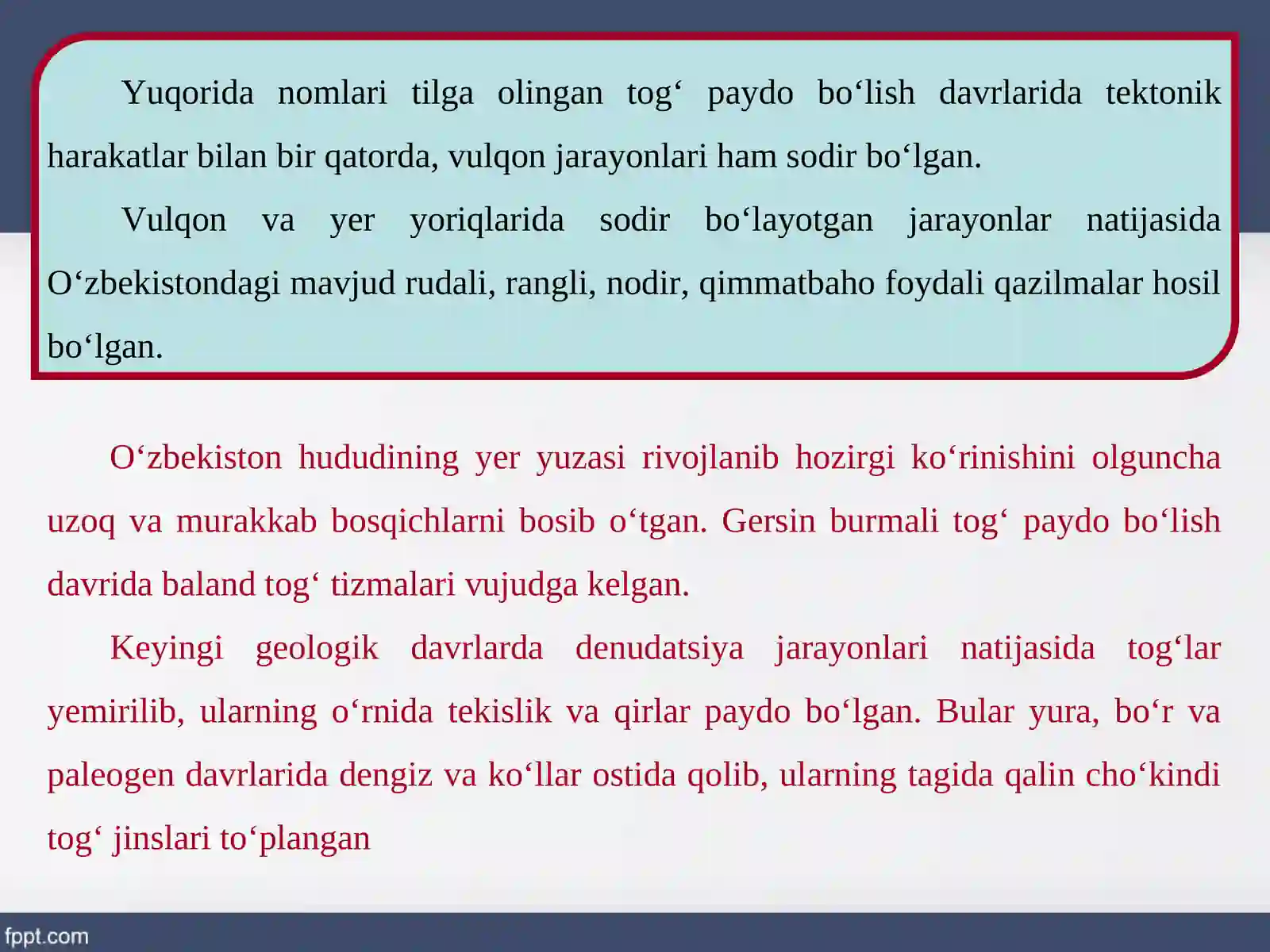 Geologik tuzilishi va yer yuzasining taraqqiyoti 4