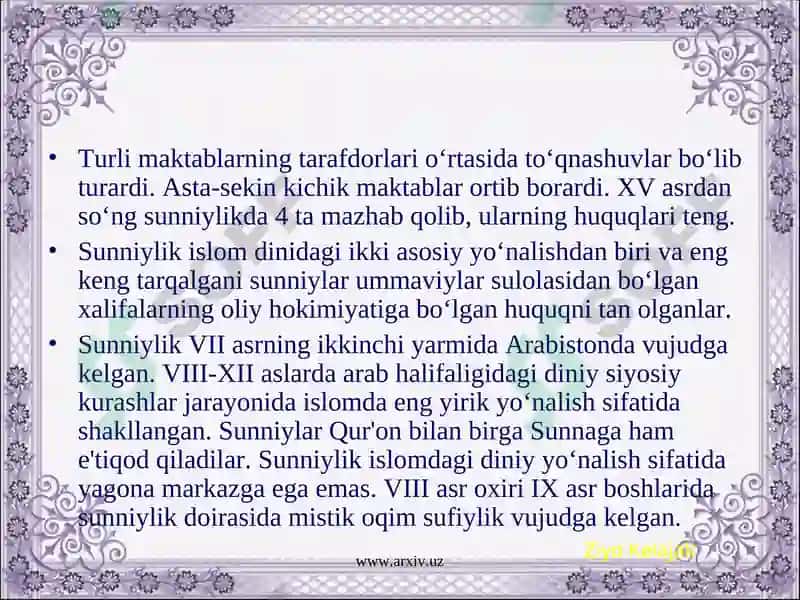 Islomdagi asosiyyo‘nalish va mazhablar,ularning kelib chiqish sabablari 5