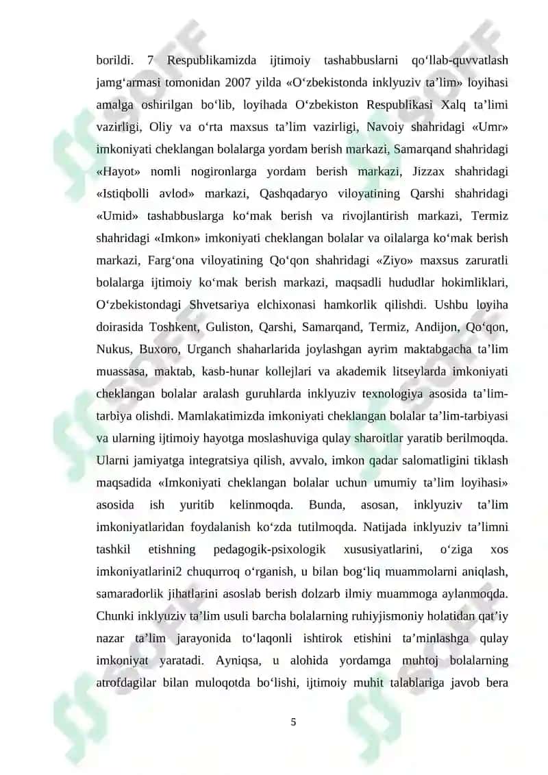 INKLYUZIV TA’LIMNING MOHIYATI VA IMKONIYATI CHEKLANGAN BOLALAR UCHUN IJTIMOIY AHAMIYATI 5