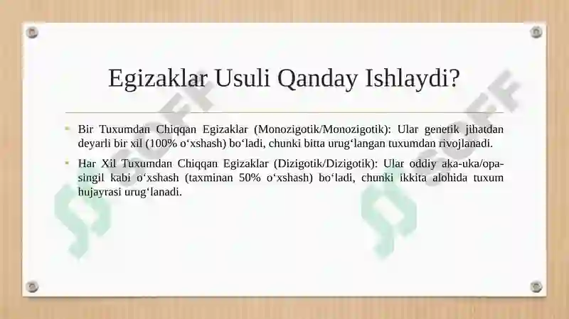 Antropogenetik usul Egizaklar usuli 5