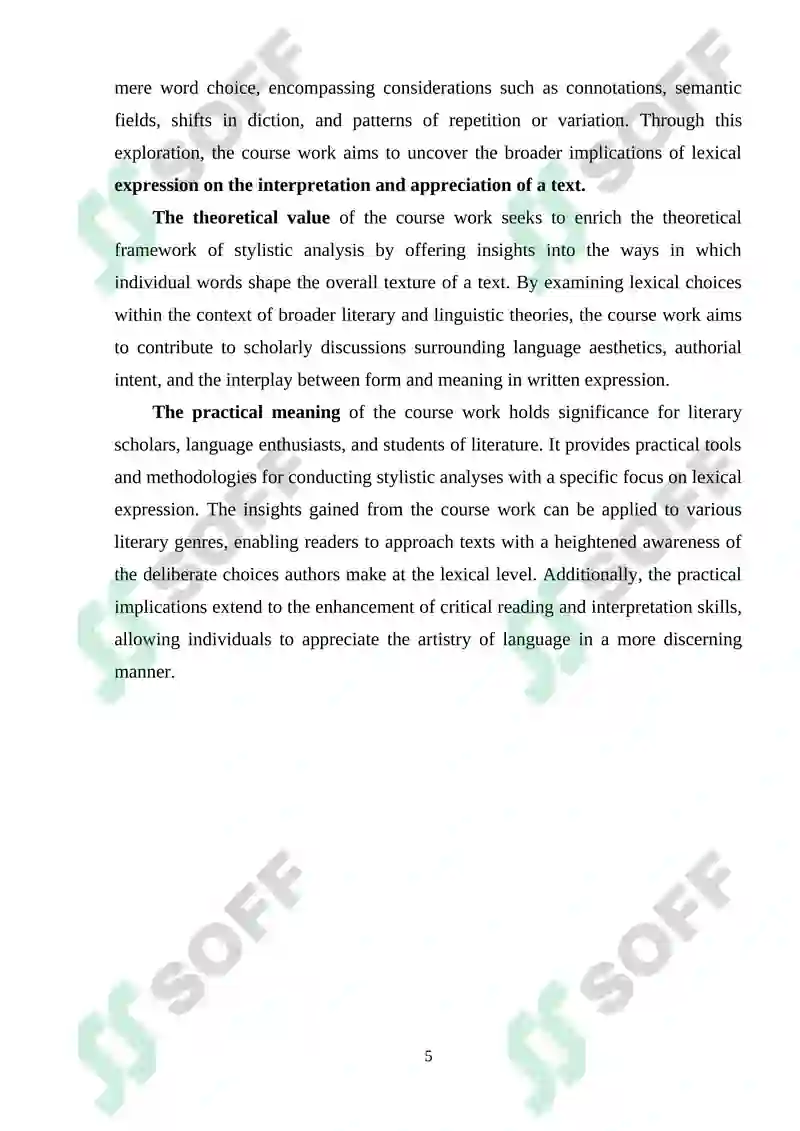 A STYLISTIC ANALYSIS WITH A FOCUS ON LEXICAL EXPRESSION 5