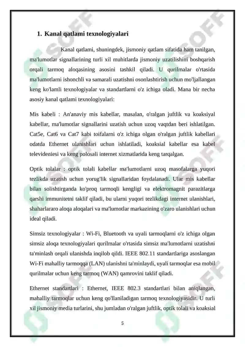 Kanal, tarmoq va transport sathlari texnologiyalari 5