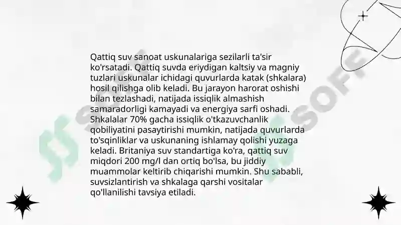 Suvning qattiqligi va uni yumshatishning texnikadagi ahamyati 5