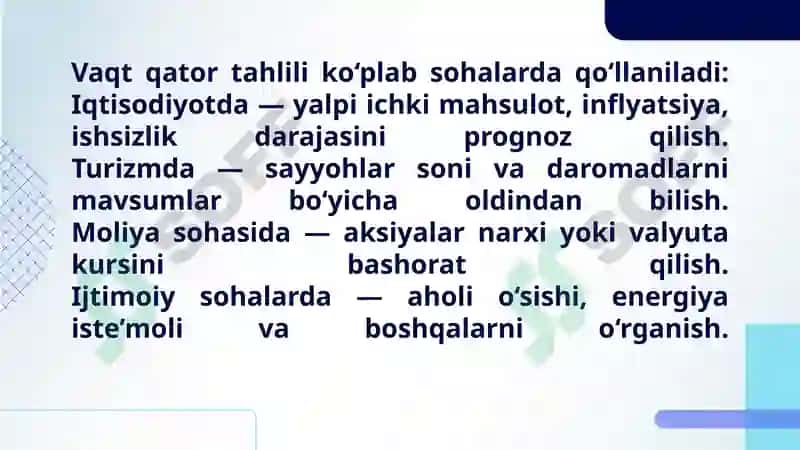 Vaqt qatorlar, avtokorrelyatsiya va qisman avtokorrelyatsiya funksiyalari. 6