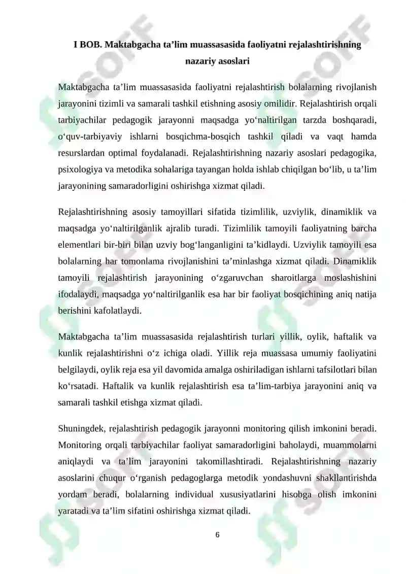 MAKTABGACHA TA'LIM MUASSASASI FAOLIYATINI REJALASHTIRISH VA UNI SAMʼRADORLIGINI BAHOLASH TIZIMINI LOYIHALASHTIRISH 6