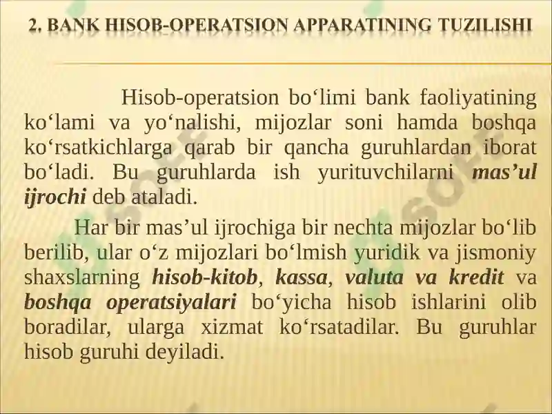 BANKLARDA BUXGALTERIYA HISOBINI TASHKIL QILINISHI 6
