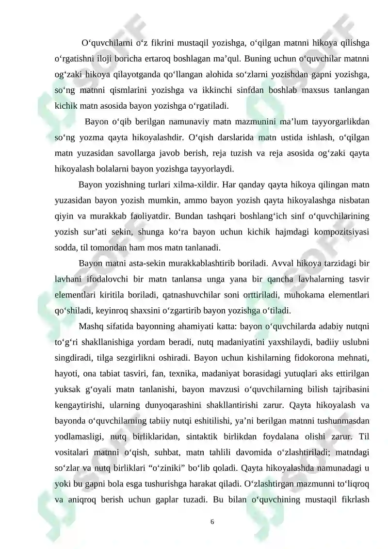 BOSHLANG’ICH SINFLARDA BAYON YOZISHGA 6