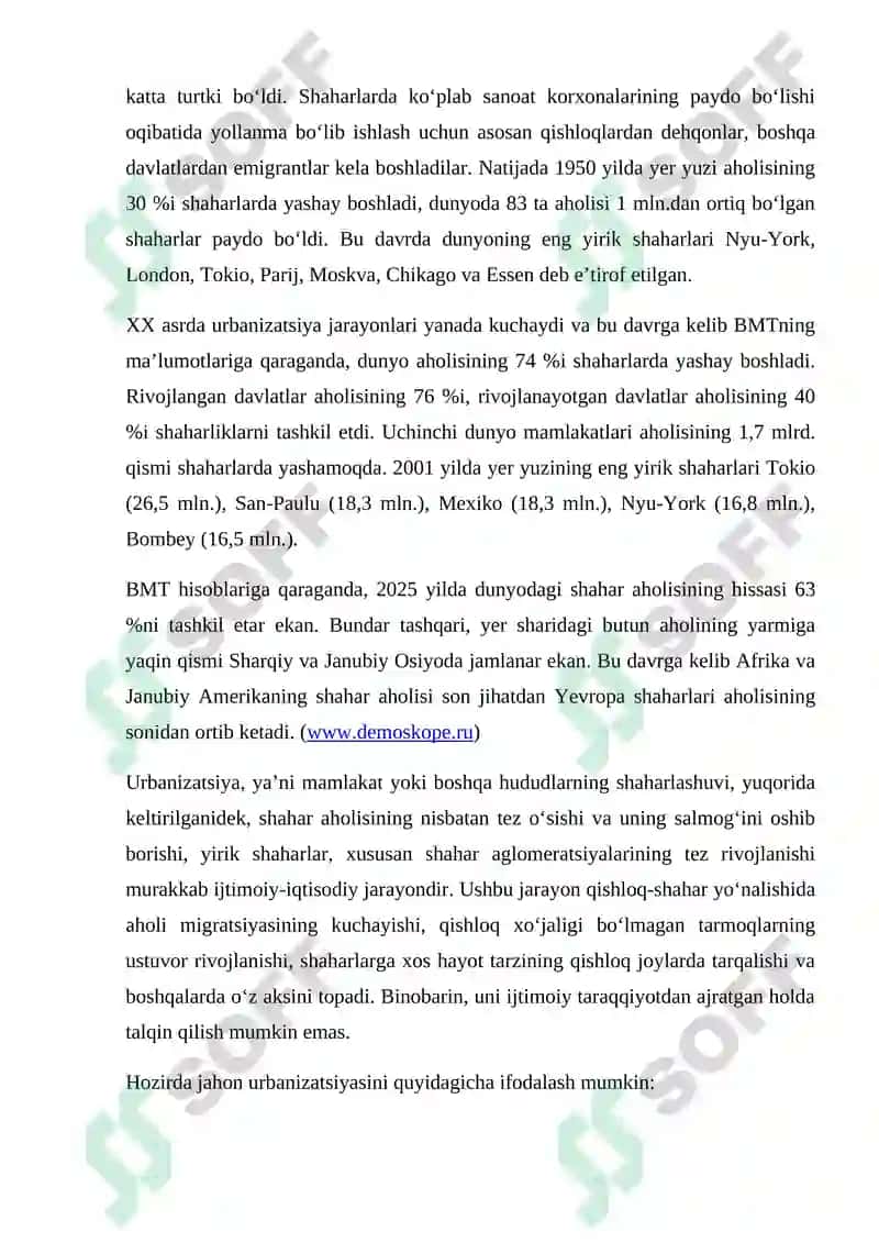 Urbanizasiya jarayoni va shaharlar geografiyasi 6
