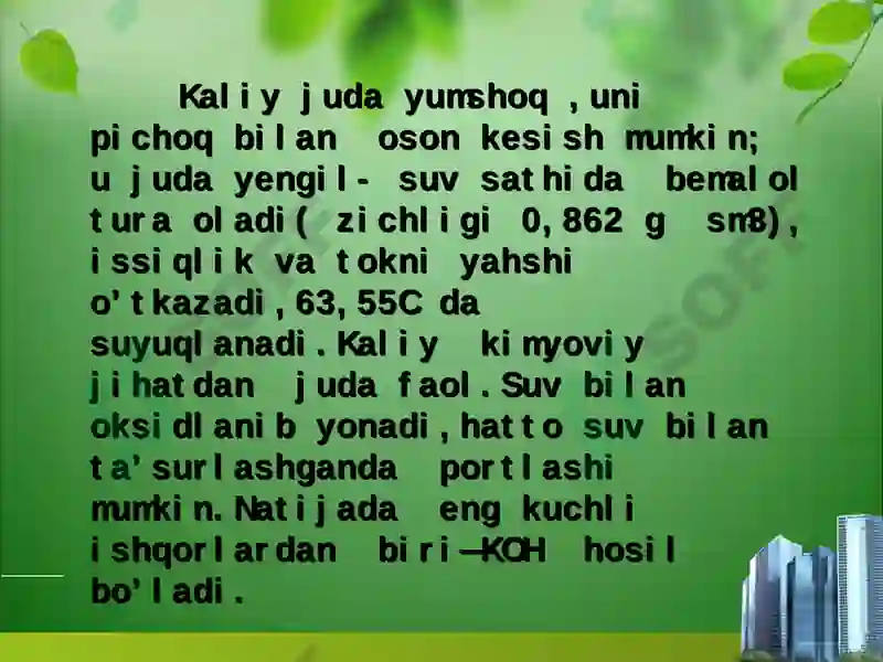 Kaliy elementini tirik organizimdagi ahamiyati 6